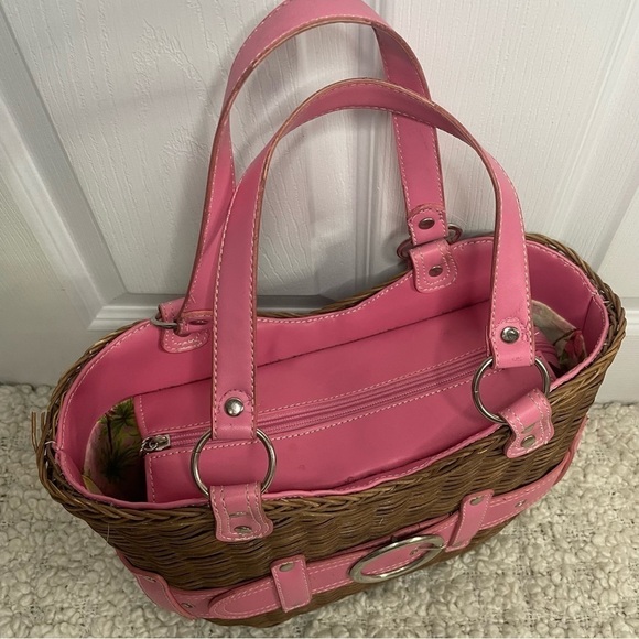 Vintage Y2K Wicker Basket with Pink Detailing Purse Bag - Picture 3 of 9